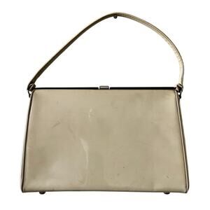 Vintage 1960s Beige Patent Leather Handbag Kiss Lock Mid-Century Mod AS IS